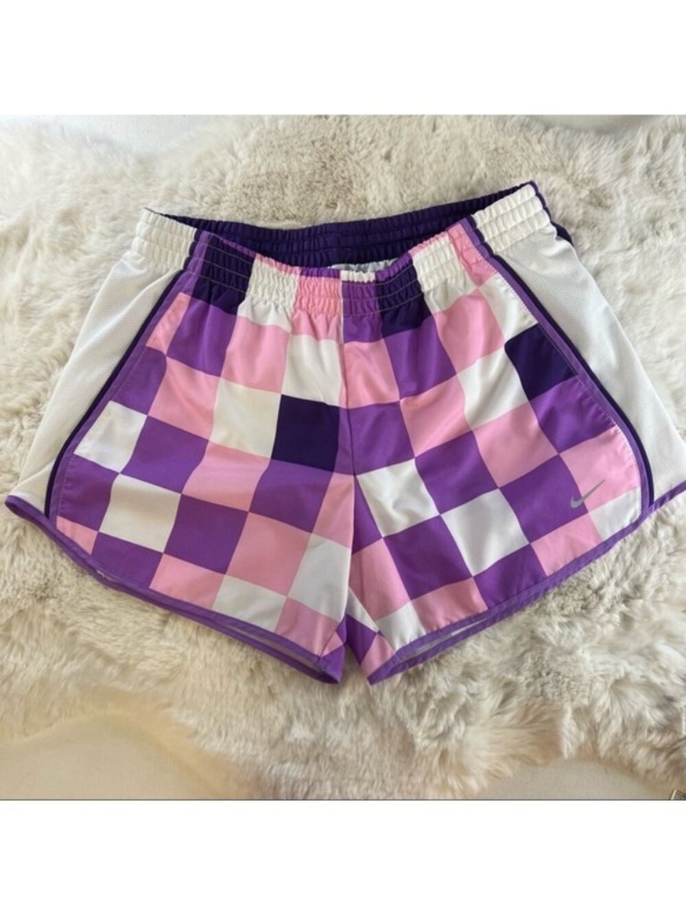 Nike Dri-Fit Purple & Pink Checkered Running Shorts Sz S
